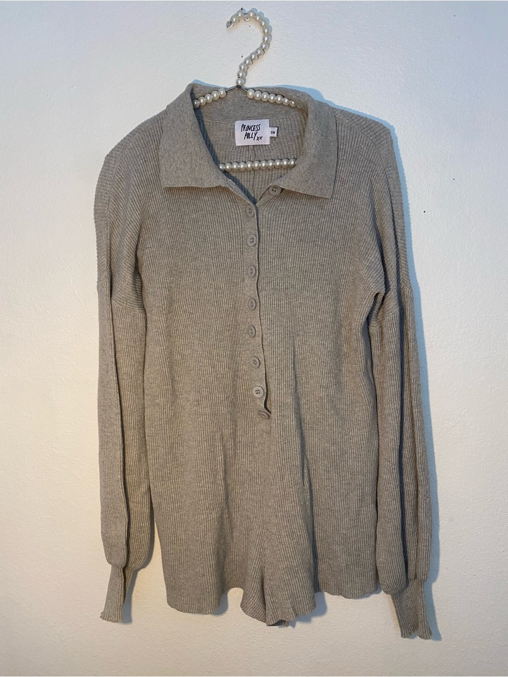 Princess Polly women’s size S/M gray romper long sleeve